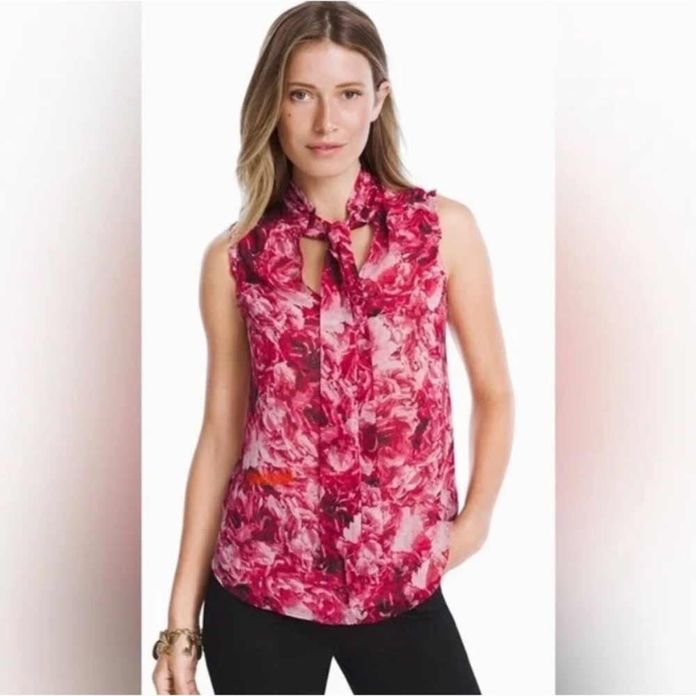 White House Black Market Flutter Sleeve‎ Floral Top Womens Size XS Pink